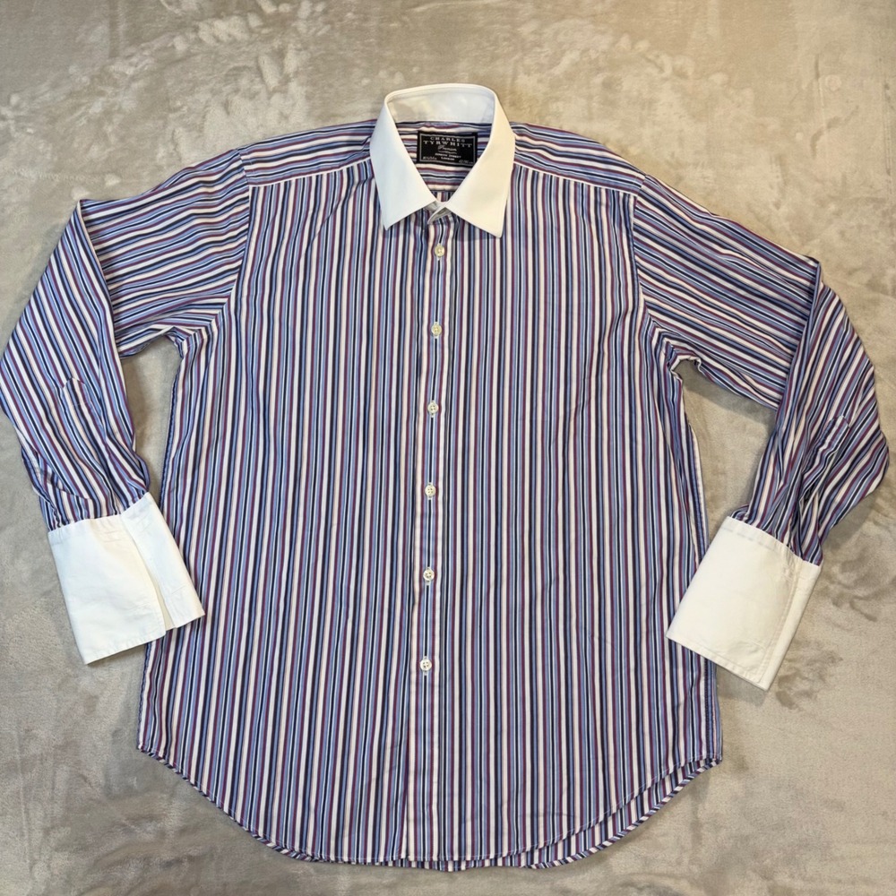 Charles Tyrwhitt Premium Striped Dress Shirt 16.5 34 French Cuff White Collar